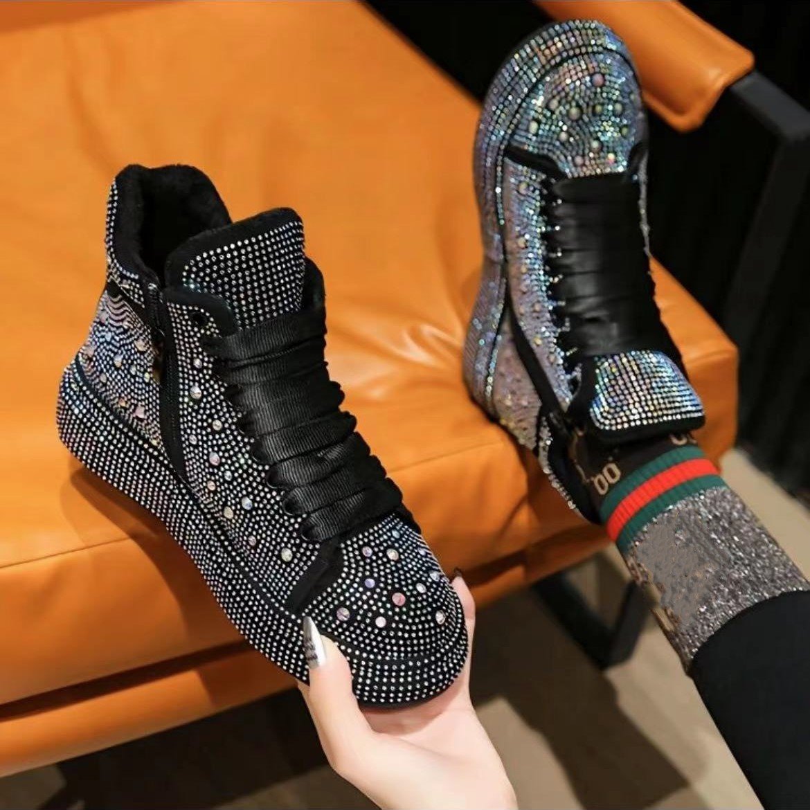 🔥CHRISTMAS Offer 49% OFF🔥RHINESTONE PLATFORM HIGH-TOP SHOES