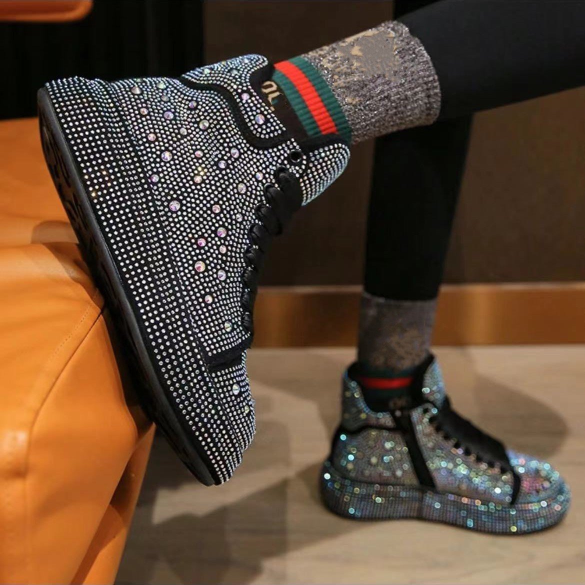 🔥CHRISTMAS Offer 49% OFF🔥RHINESTONE PLATFORM HIGH-TOP SHOES