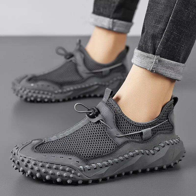 Men Mesh Casual Flat Breathable Slip On Beach Shoes  Round Toe Sport Shoes