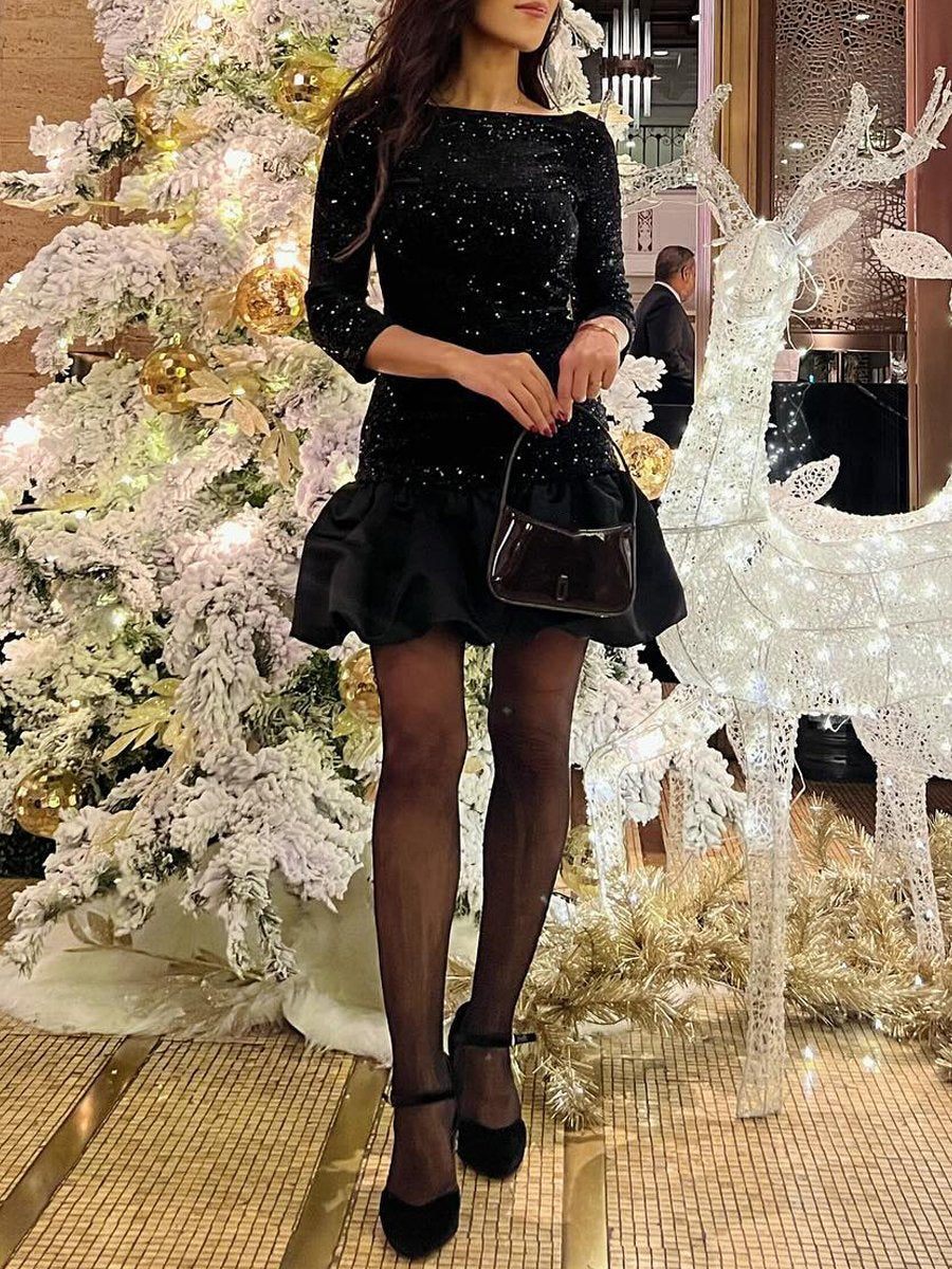 Sequined Long Sleeve Christmas Dress