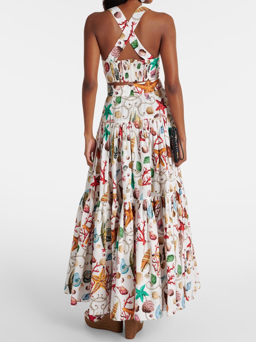 Sleeveless Printed Crop Top & Maxi Skirts