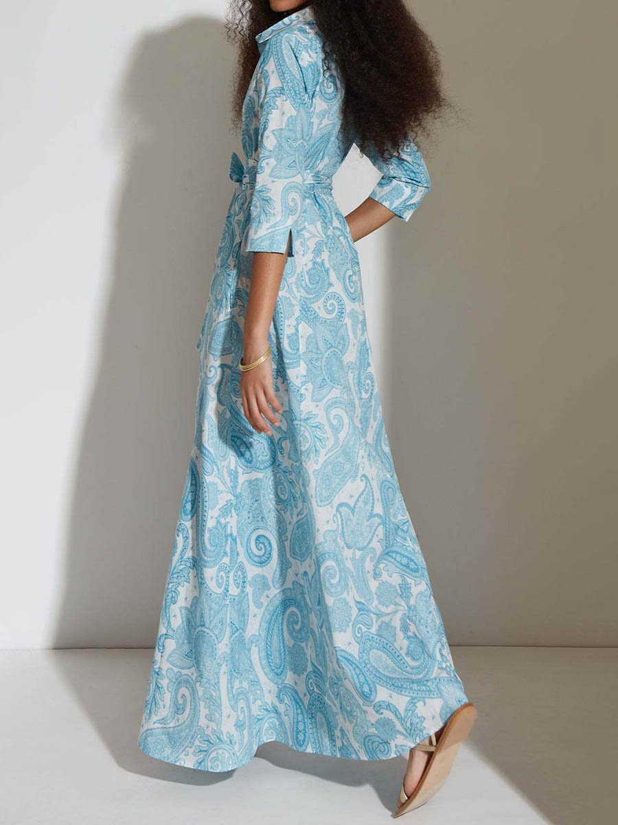 Printed Belt Maxi ShirtDress