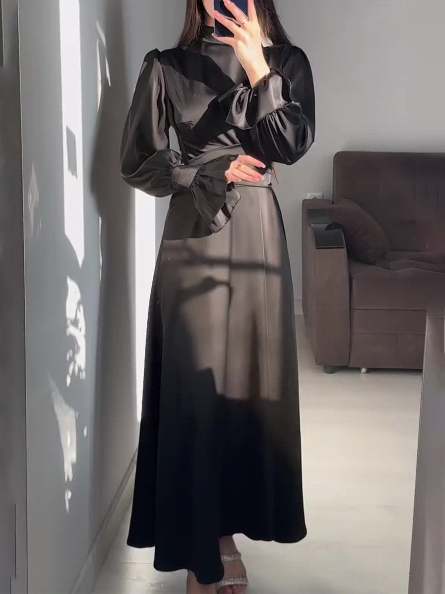 Belted Puff Sleeve Maxi Dress