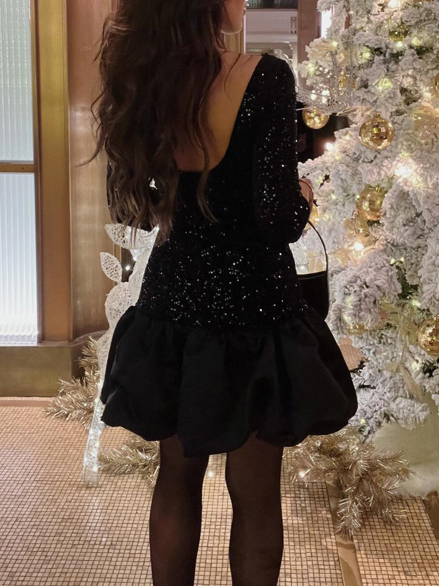 Sequined Long Sleeve Christmas Dress