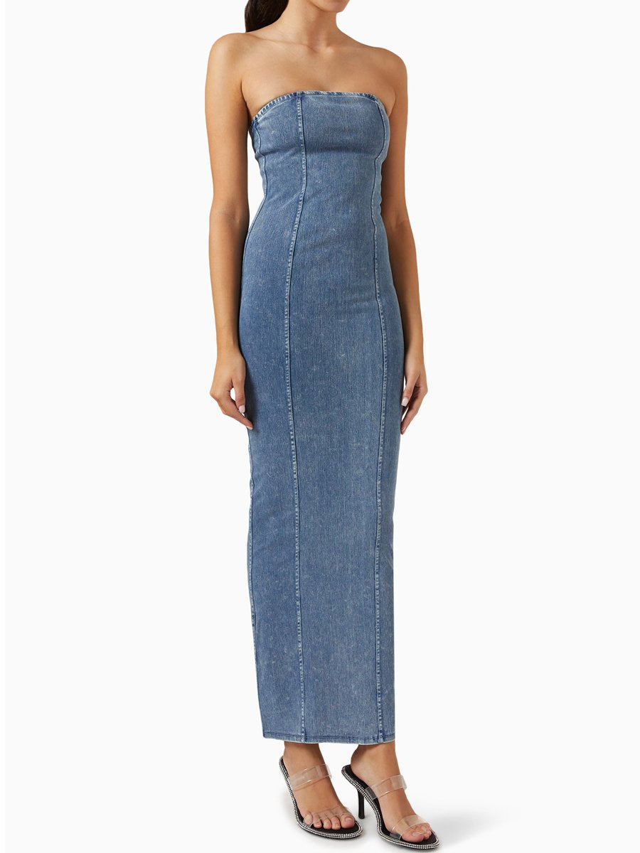 Zip Up Denim Wrap Dress