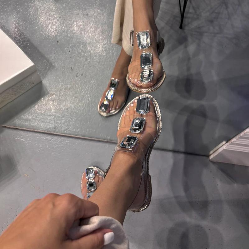 Rhinestone Transparent Flat Sandals