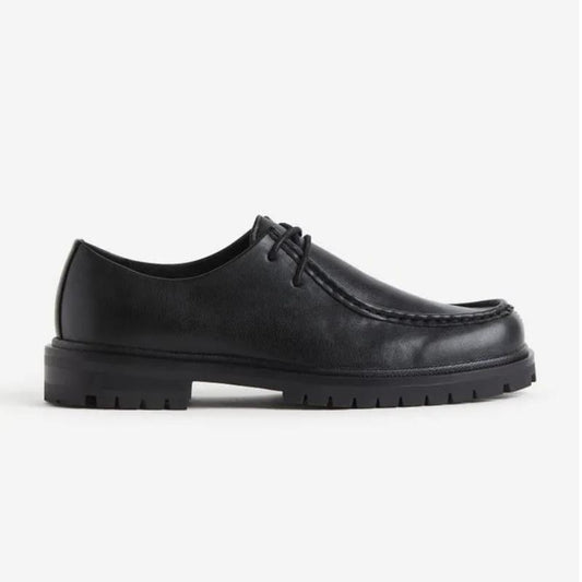 Men's Casual Thick Soled Black Glossy Loafers