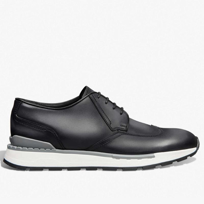 Men's Black Coffee Colored Leather Sports Shoes