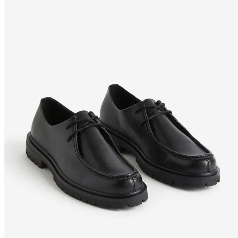 Men's Casual Thick Soled Black Glossy Loafers