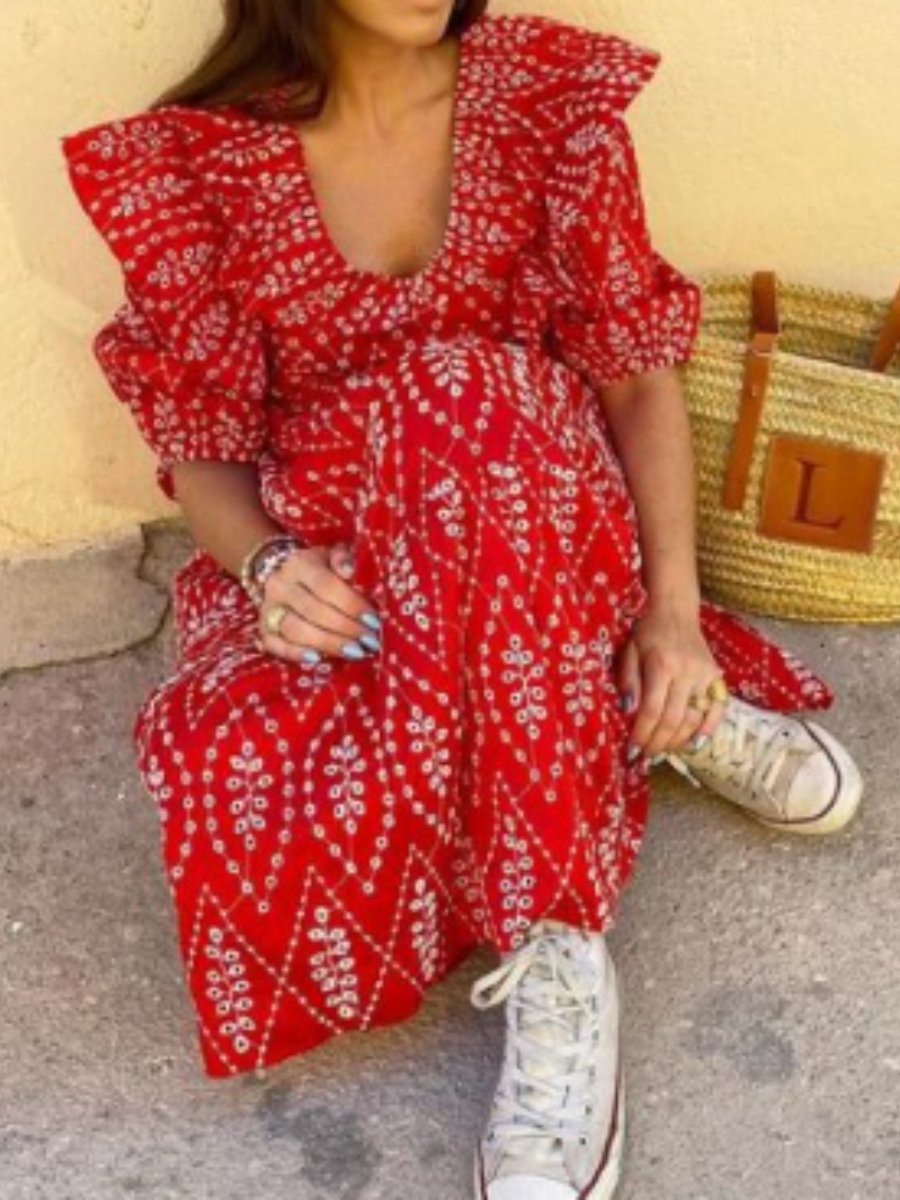 Red Embroidered Maxi Dress