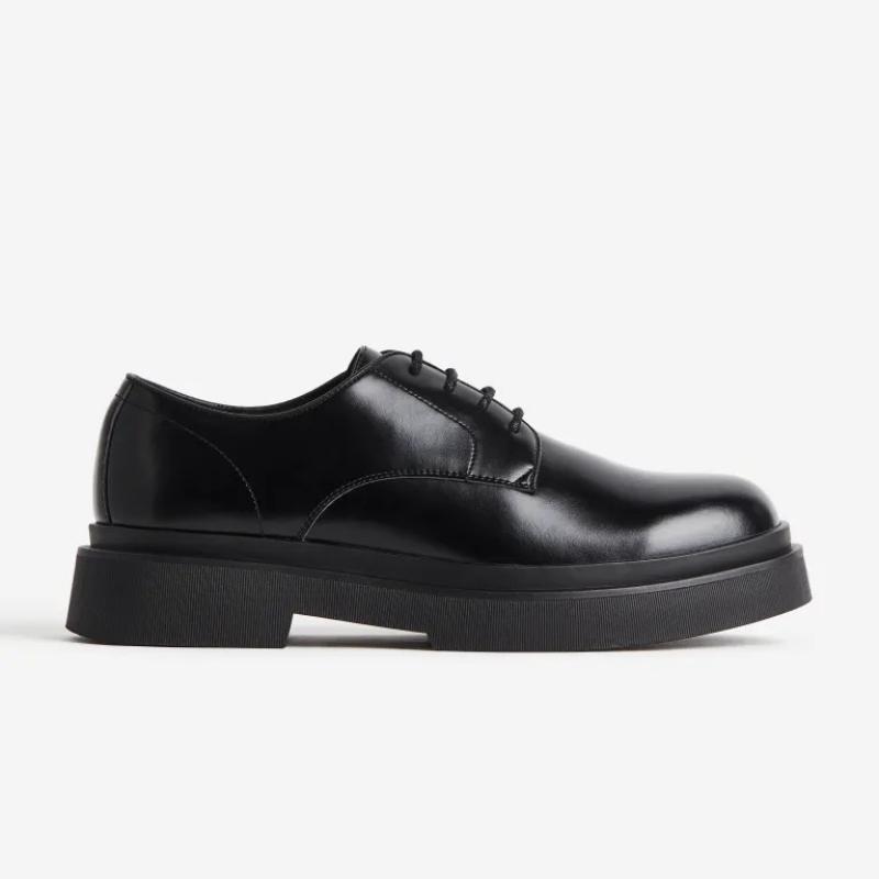 Men's Formal Derby Leather Shoes - Black - Standard Size