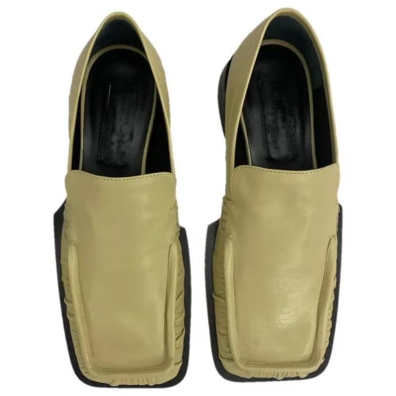 Ladies' casual golden beige square toe loafers