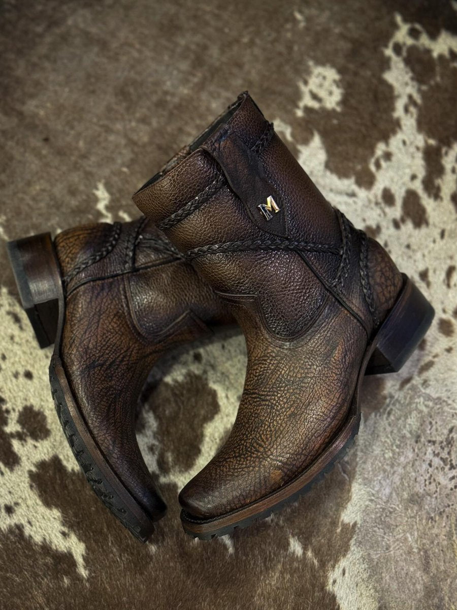 Cowboy Brown Heel Zipper Ankle Boots