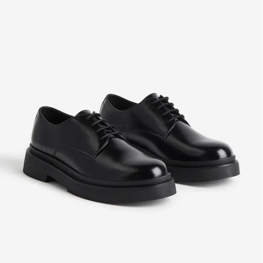 Men's Formal Derby Leather Shoes - Black - Standard Size