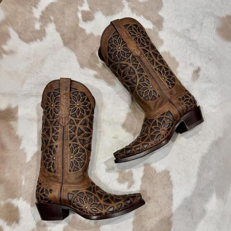 The Western Cowboy Cowgirl Boots-Brown