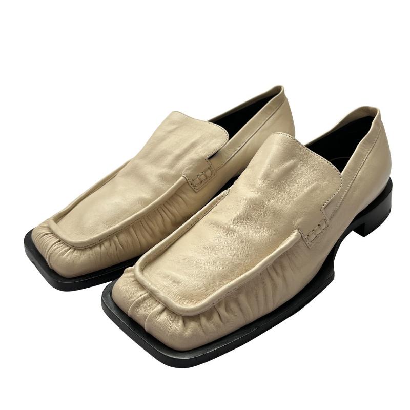 Ladies' casual golden beige square toe loafers