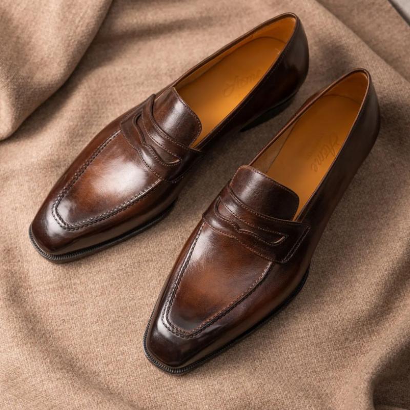 Men's formal brown soft leather shoes, men's formal leather office casual shoes