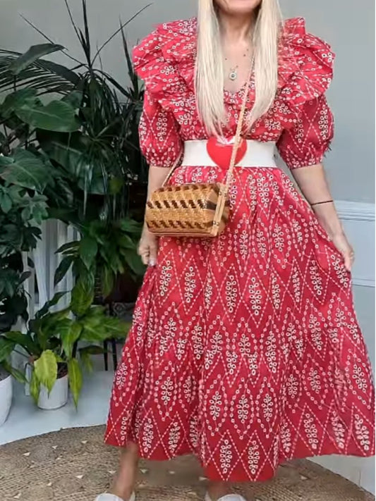 Red Embroidered Maxi Dress