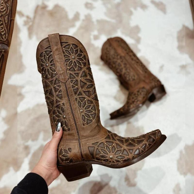 The Western Cowboy Cowgirl Boots-Brown