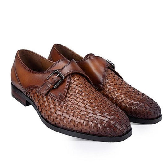 Men's Woven Leather Shoes - Brown