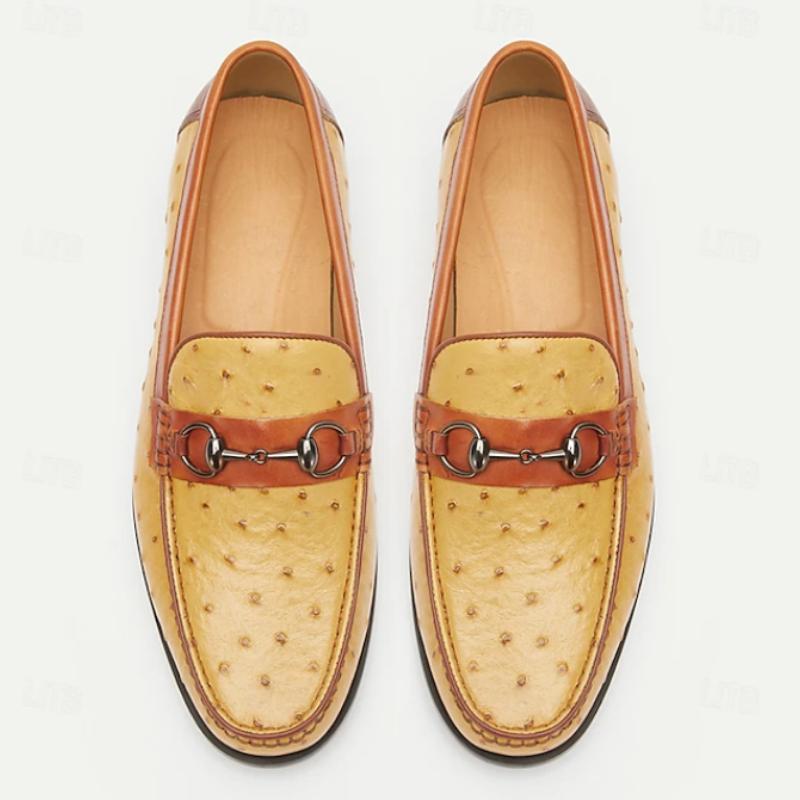 Men's Yellow And Brown Leather Loafers With Metal Bit Detail (Buy 2 Pce Free Shipping✔)