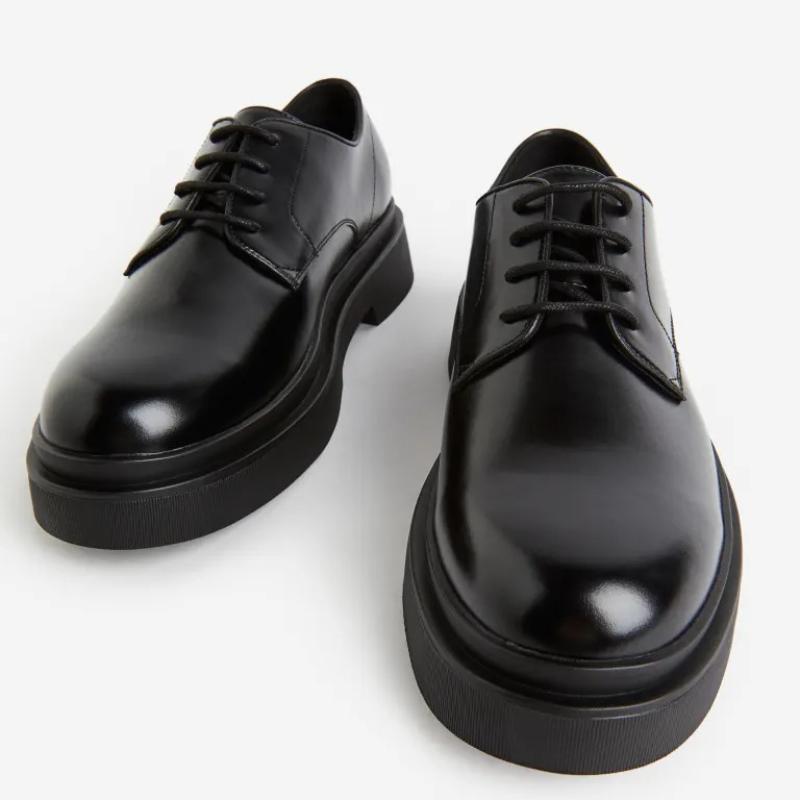 Men's Formal Derby Leather Shoes - Black - Standard Size