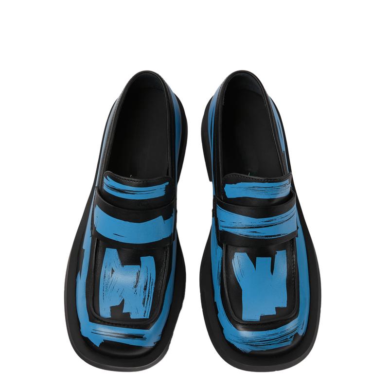 Ladies' Design Sense Graffiti Leather Casual Loafers