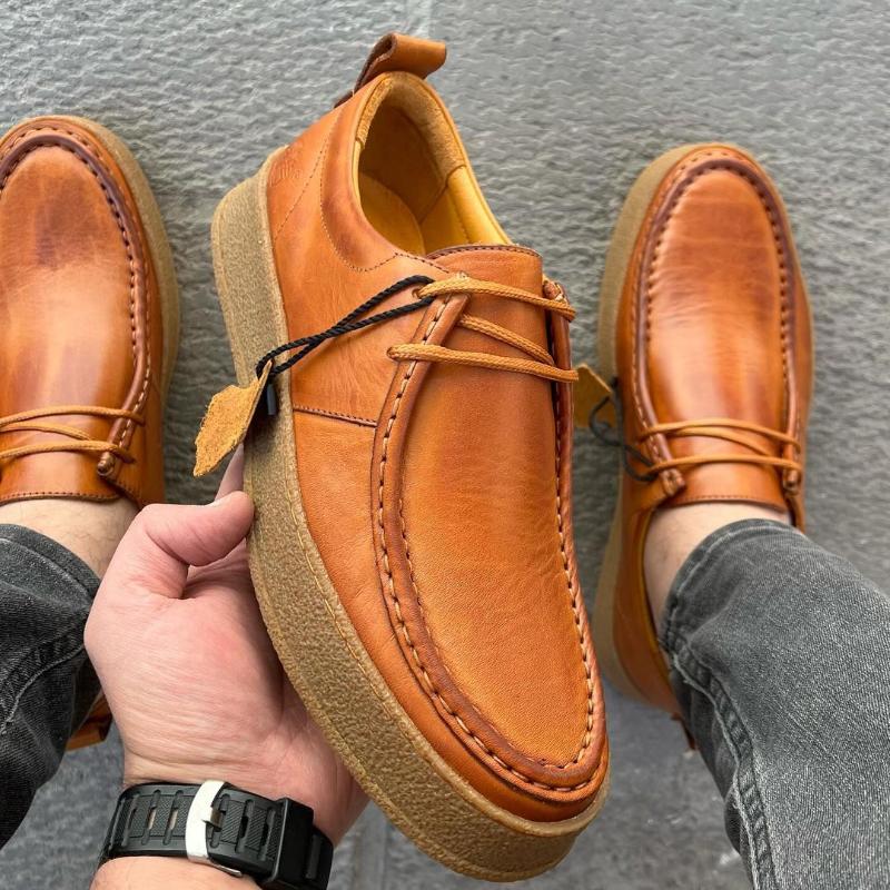 Men's Lace Up Casual Loafers Are Fashionable, Comfortable, Lightweight, And Have Hhick Soles - Flat Shoes