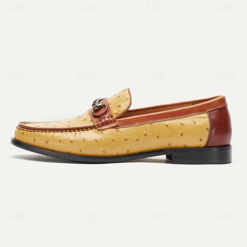 Men's Yellow And Brown Leather Loafers With Metal Bit Detail (Buy 2 Pce Free Shipping✔)