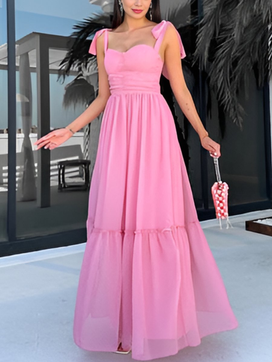 Summer women's cool shoulder strap tied jumpsuit long skirt