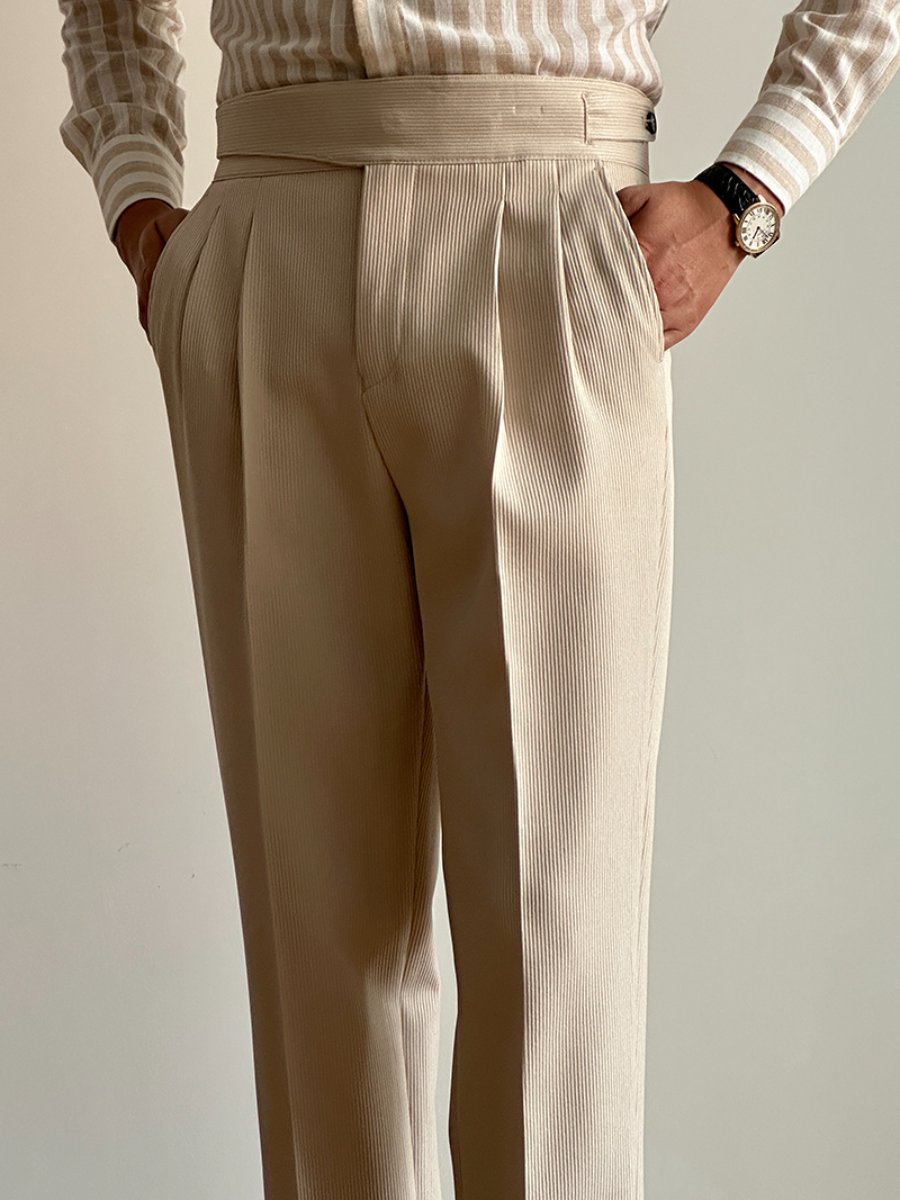 High-waisted straight-leg gurgled pants