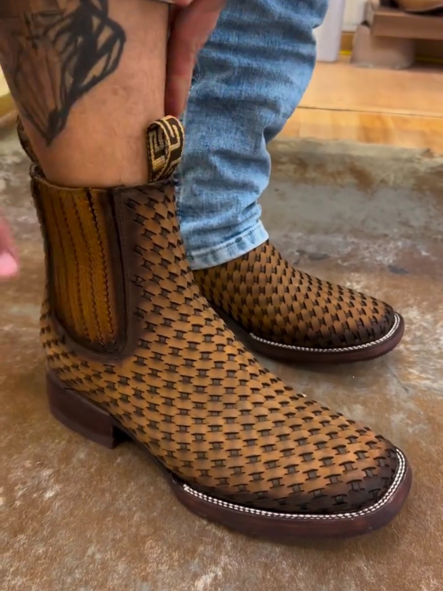 Western Cowboy Woven Ankle Boots