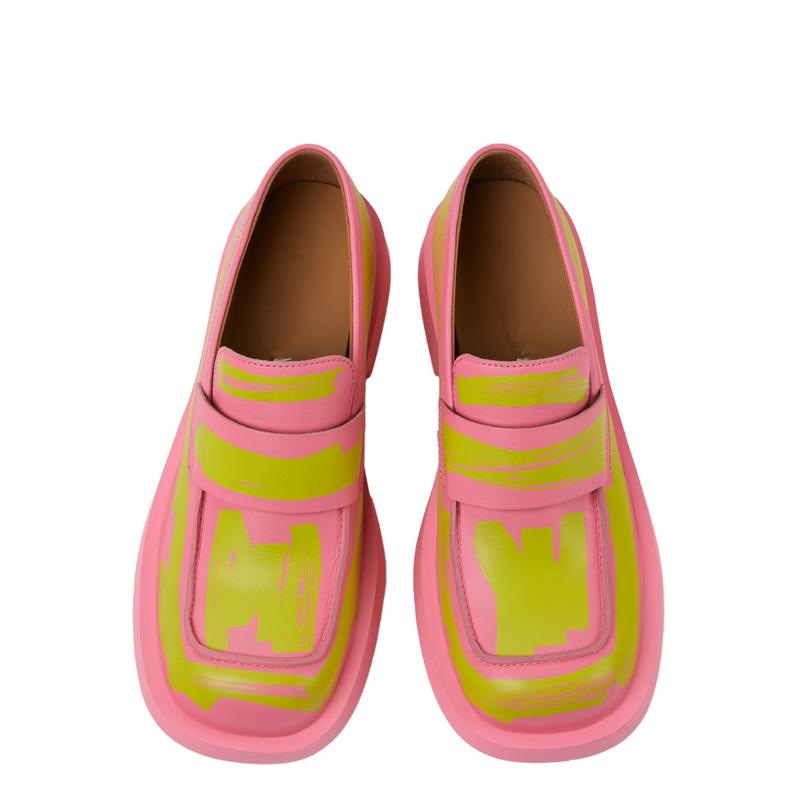 Ladies' Design Sense Graffiti Leather Casual Loafers