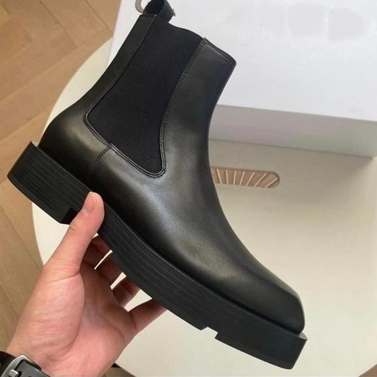 Chelsea Boots In Smooth Box Black For Men,leather ankle combat boots