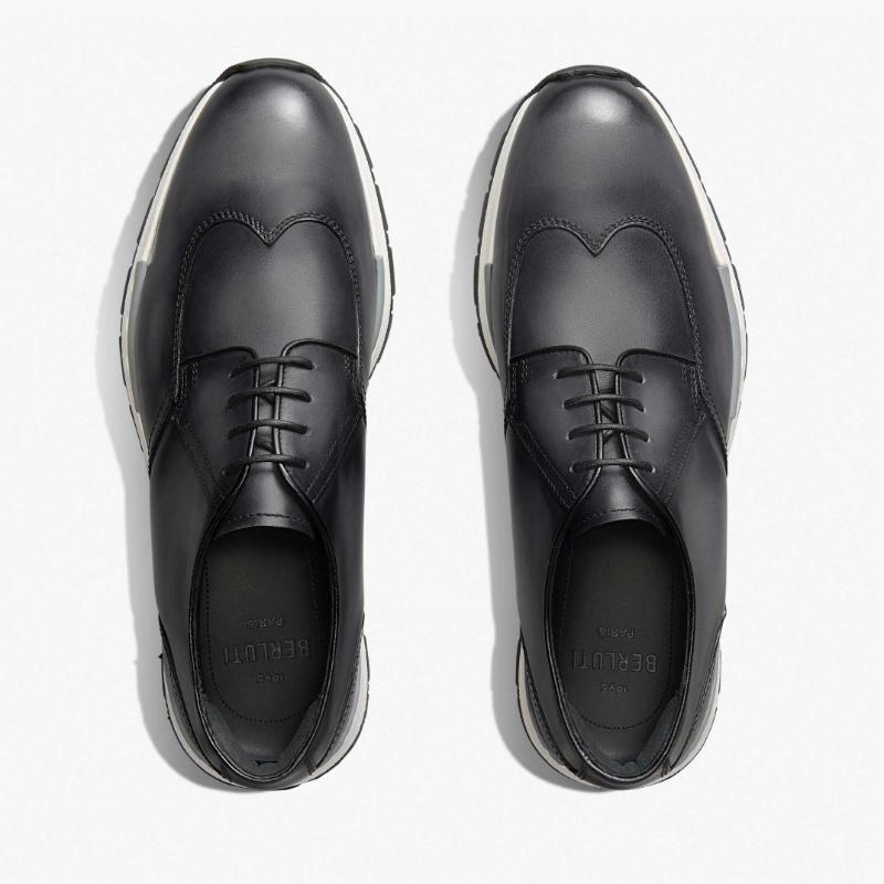 Men's Black Coffee Colored Leather Sports Shoes