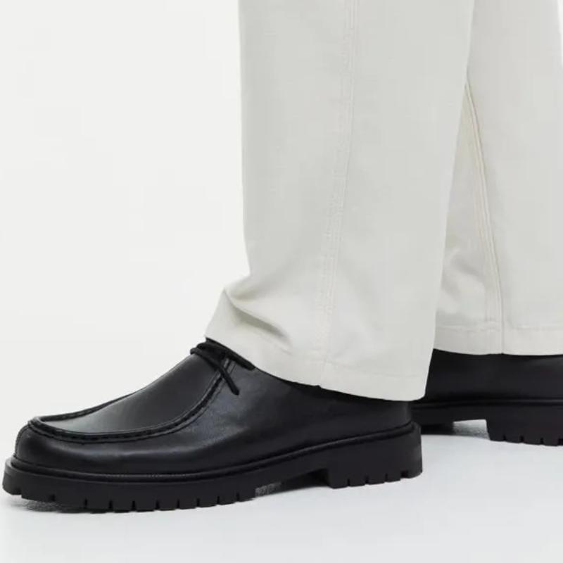 Men's Casual Thick Soled Black Glossy Loafers