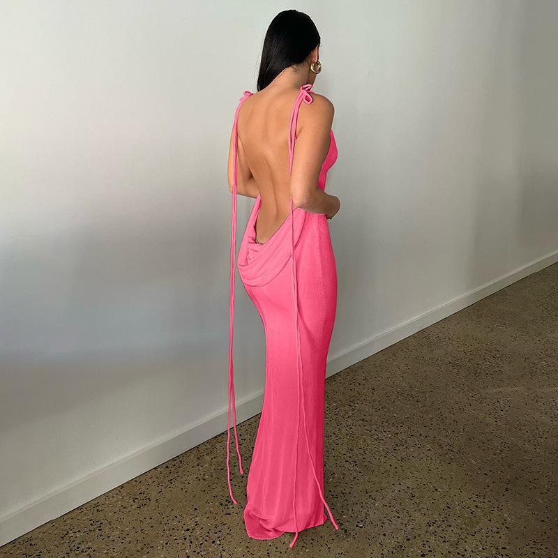 Backless Slim Strappy Slip Maxi Dress