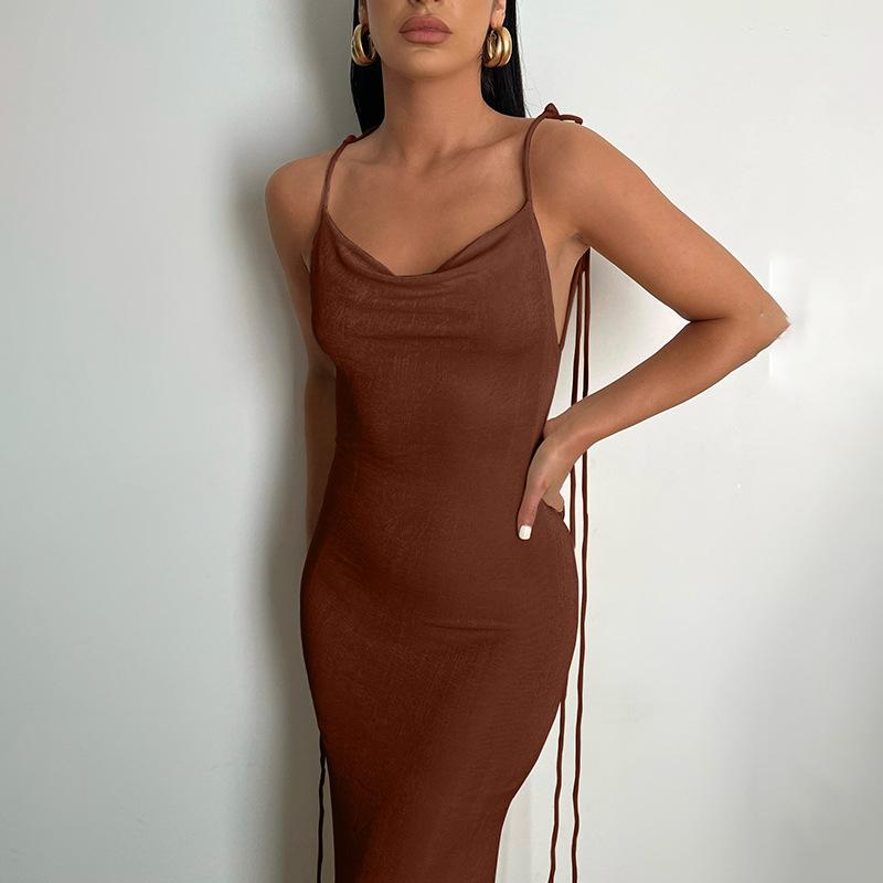 Backless Slim Strappy Slip Maxi Dress