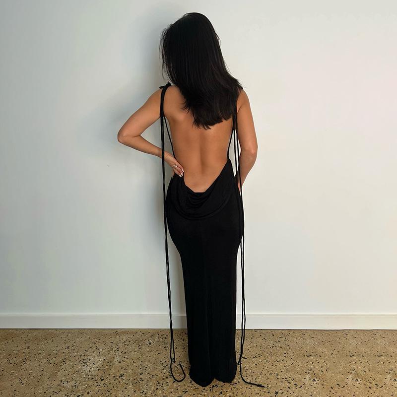 Backless Slim Strappy Slip Maxi Dress