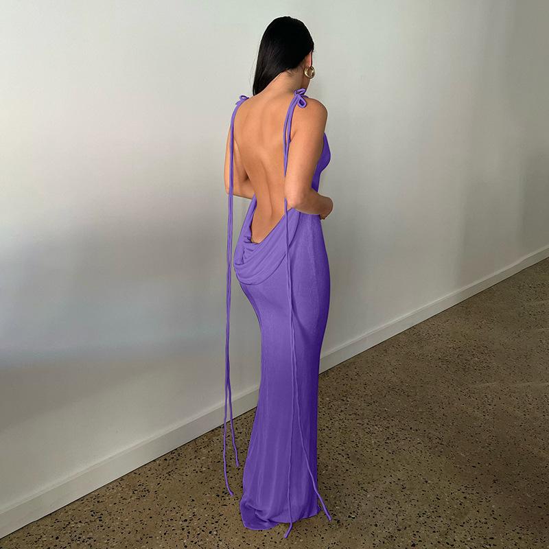 Backless Slim Strappy Slip Maxi Dress